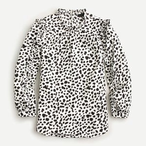 J. Crew Ruffle-sleeve Top in Leopard Satin Crepe XS